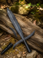 Warriors Outfit Hand Forged Jumonji Yari Spearhead with Butt Cap – Japanese Cross Spear Head Set – High Carbon Steel Samurai Polearm Head – Handmade Spear Components