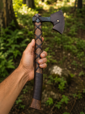 Warriors Outfit Hand Forged Viking Bearded Axe with Leather Sheath – Carbon Steel Camping, Bushcraft, Wood Cutting & Outdoor Axe – Handmade Outdoor Camping Style Axe