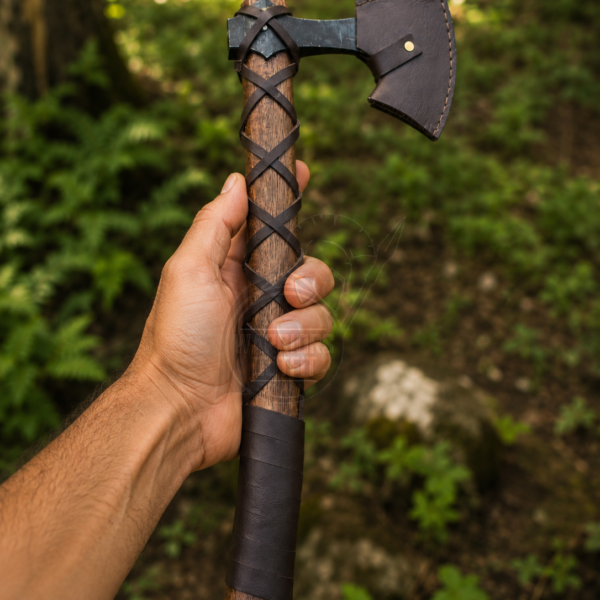 Warriors Outfit Hand Forged Viking Bearded Axe with Leather Sheath – Carbon Steel Camping, Bushcraft, Wood Cutting & Outdoor Axe – Handmade Outdoor Camping Style Axe