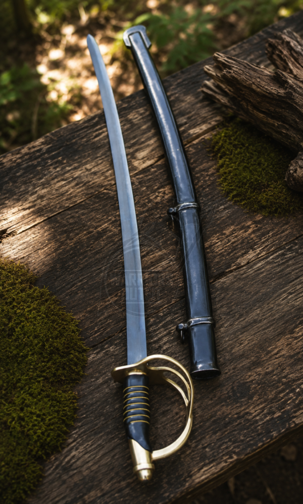 Warriors Outfit Black Hand Forged Military Saber Sword with Steel Scabbard – High Carbon Steel Cavalry Sword – Full Tang Handmade Curved Saber
