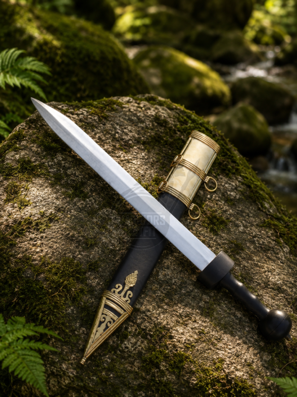 WarriorsOutfit Medieval Roman Gladius Sword Handcrafted Steel Blade with Wooden Handle & Brass Scabbard