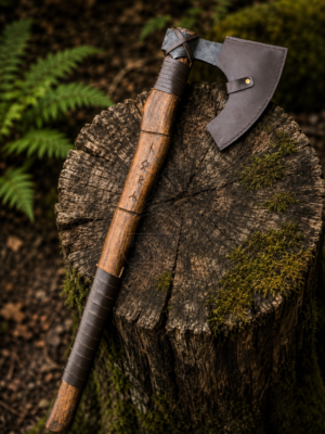 Warriors Outfit Hand Forged Viking Bearded Axe with Hardwood Handle – Carbon Steel Camping, Bushcraft, Wood Cutting & Outdoor Axe – Norse Style Handmade Axe