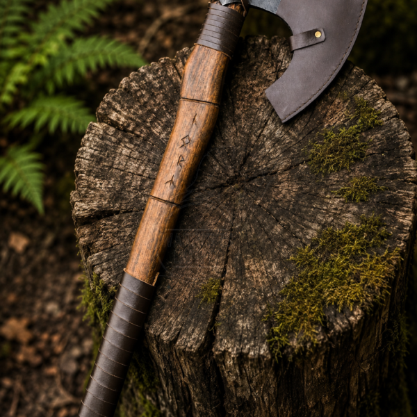Warriors Outfit Hand Forged Viking Bearded Axe with Hardwood Handle – Carbon Steel Camping, Bushcraft, Wood Cutting & Outdoor Axe – Norse Style Handmade Axe