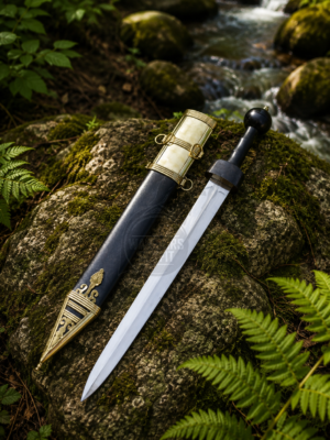 WarriorsOutfit Medieval Roman Gladius Sword Handcrafted Steel Blade with Wooden Handle & Brass Scabbard