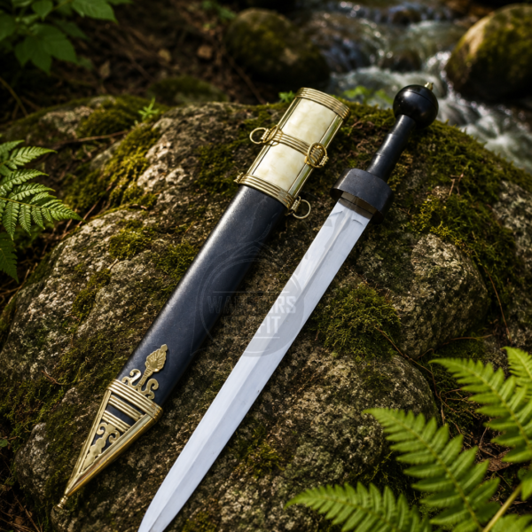 WarriorsOutfit Medieval Roman Gladius Sword Handcrafted Steel Blade with Wooden Handle & Brass Scabbard