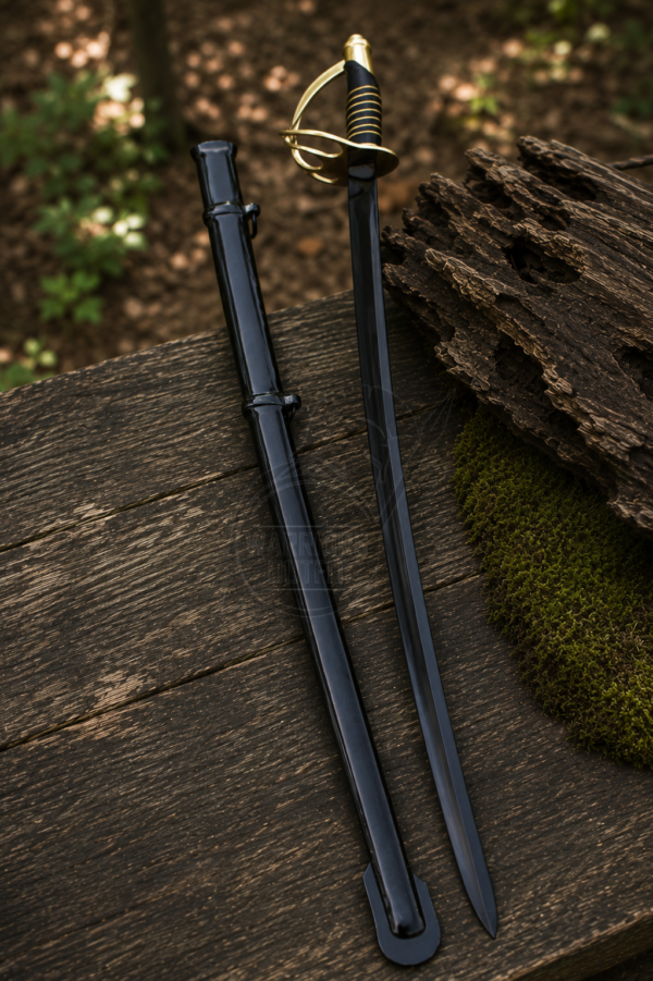 Warriors Outfit Black Hand Forged Military Saber Sword with Steel Scabbard – High Carbon Steel Cavalry Sword – Full Tang Handmade Curved Saber
