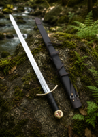 Warriors Outfit Hand Forged Templar Sword with Leather Scabbard – High Carbon Steel Medieval Knight Crusader Sword – Full Tang Handmade European Longsword