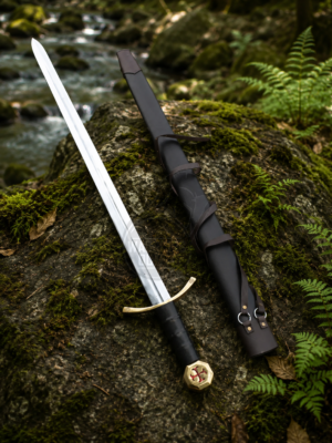 Warriors Outfit Hand Forged Templar Sword with Leather Scabbard – High Carbon Steel Medieval Knight Crusader Sword – Full Tang Handmade European Longsword