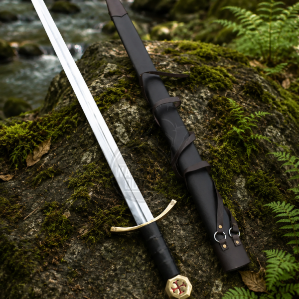 Warriors Outfit Hand Forged Templar Sword with Leather Scabbard – High Carbon Steel Medieval Knight Crusader Sword – Full Tang Handmade European Longsword