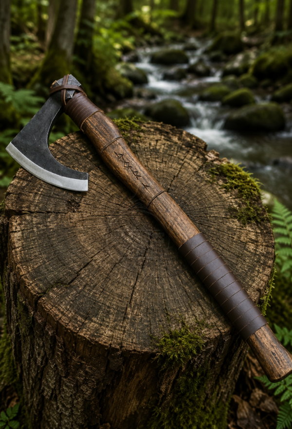 Warriors Outfit Hand Forged Viking Bearded Axe with Hardwood Handle – Carbon Steel Camping, Bushcraft, Wood Cutting & Outdoor Axe – Norse Style Handmade Axe