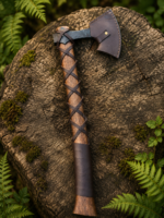 Warriors Outfit Hand Forged Viking Bearded Axe with Leather Sheath – Carbon Steel Camping, Bushcraft, Wood Cutting & Outdoor Axe – Handmade Outdoor Camping Style Axe