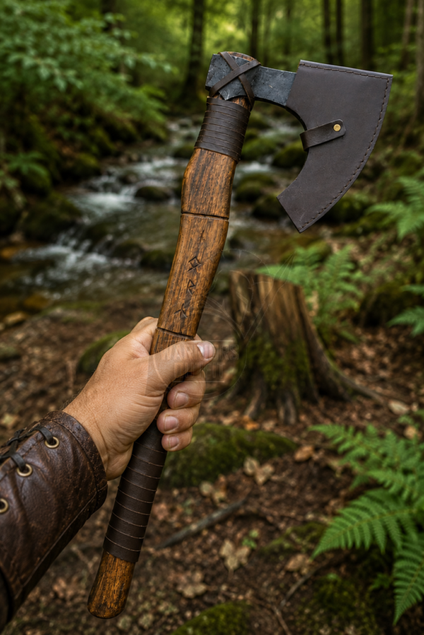 Warriors Outfit Hand Forged Viking Bearded Axe with Hardwood Handle – Carbon Steel Camping, Bushcraft, Wood Cutting & Outdoor Axe – Norse Style Handmade Axe