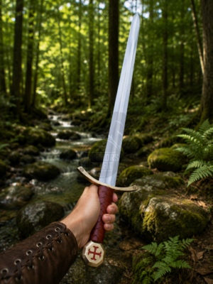 Warriors Outfit Hand Forged Templar Sword with Leather Scabbard – High Carbon Steel Medieval Knight Crusader Sword – Full Tang Handmade European Longsword