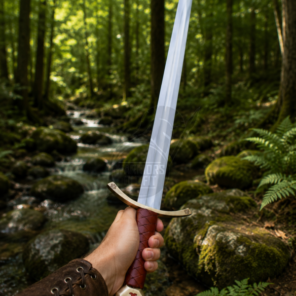 Warriors Outfit Hand Forged Templar Sword with Leather Scabbard – High Carbon Steel Medieval Knight Crusader Sword – Full Tang Handmade European Longsword