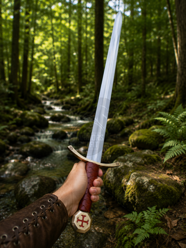 Warriors Outfit Hand Forged Templar Sword with Leather Scabbard – High Carbon Steel Medieval Knight Crusader Sword – Full Tang Handmade European Longsword