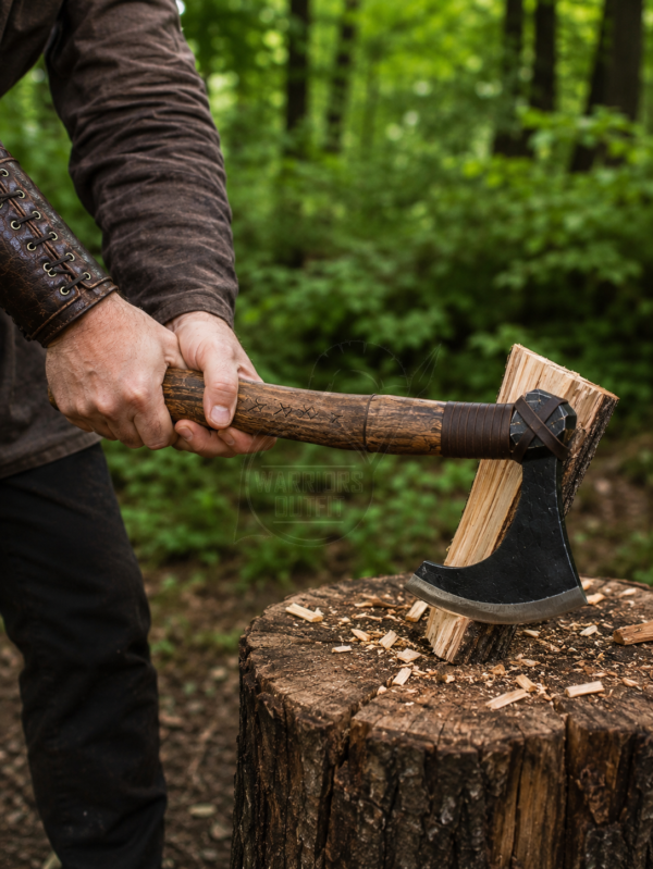 Warriors Outfit Hand Forged Viking Bearded Axe with Hardwood Handle – Carbon Steel Camping, Bushcraft, Wood Cutting & Outdoor Axe – Norse Style Handmade Axe
